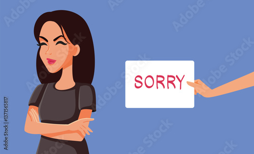 Person Apologizing to a Lady Vector Concept Illustration. Unhappy Woman not willing to forgive the mistakes made by a loved one   
