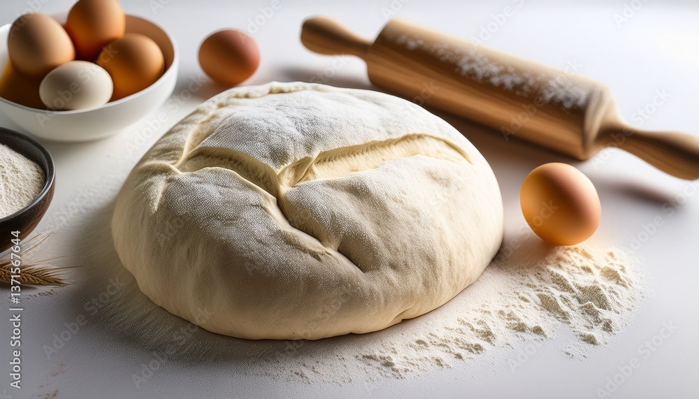Fototapeta premium Dough of bread and flour and eggs on the table