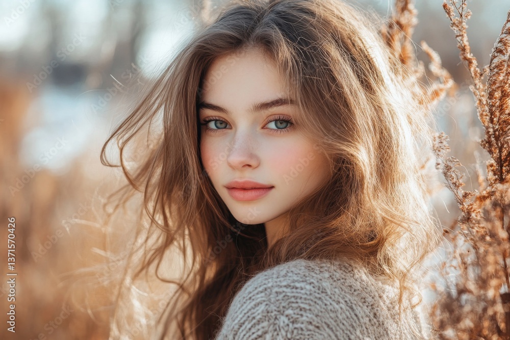 Portrait of young woman outdoors in soft warm sunlight Portrait of young woman outdoors in soft warm sunlight