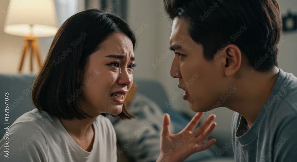 Emotional Confrontation Between Two Young Adults: A Distressing Discussion in a Modern Living Room Setting, Highlighting Relationship Tensions and Communication Struggles Emotional Confrontation Between Two Young Adults: A Distressing Discussion in a Modern Living Room Setting, Highlighting Relationship Tensions and Communication Struggles