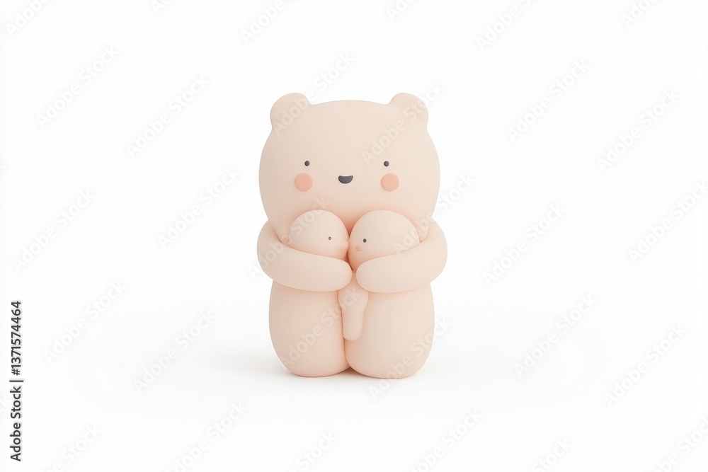 Soft, pastel bear figurine hugging two smaller bears Soft, pastel bear figurine hugging two smaller bears