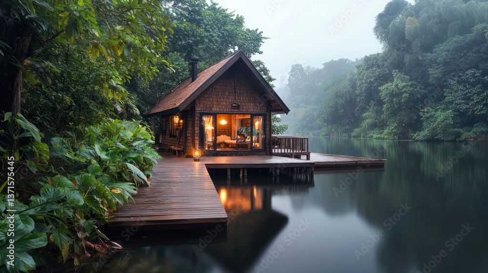 Fototapeta premium Luxurious Lakeside Cabin