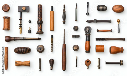 Wallpaper Mural Collection of Wooden Tools and Hardware Arranged on White Background Torontodigital.ca