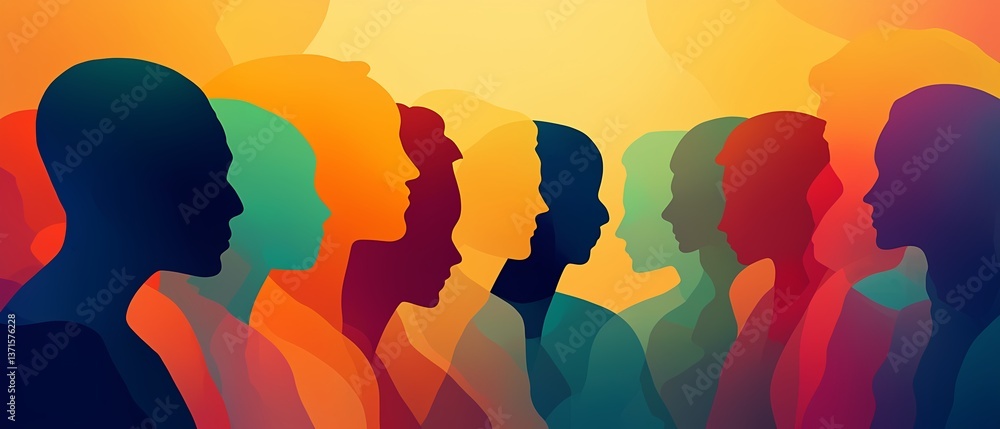 Abstract silhouettes of people communicating in vibrant colors Abstract silhouettes of people communicating in vibrant colors