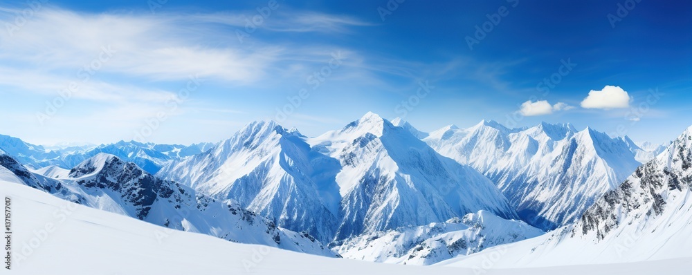Obraz premium Snow-Capped Mountain Peaks under a Clear Blue Sky