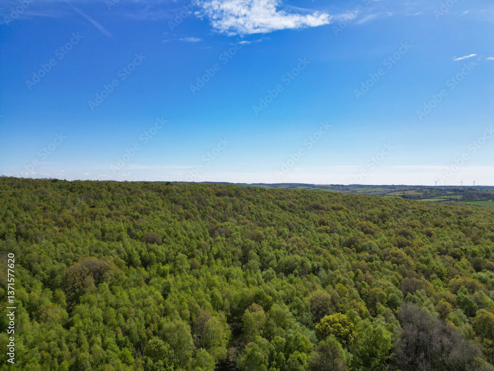 Fototapeta premium Downtown and Central Rotherham City of Minster town in South Yorkshire, England United Kingdom. Aerial Footage Was Captured on April 30th, 2024 with Drone's Camera from Medium High Altitude.