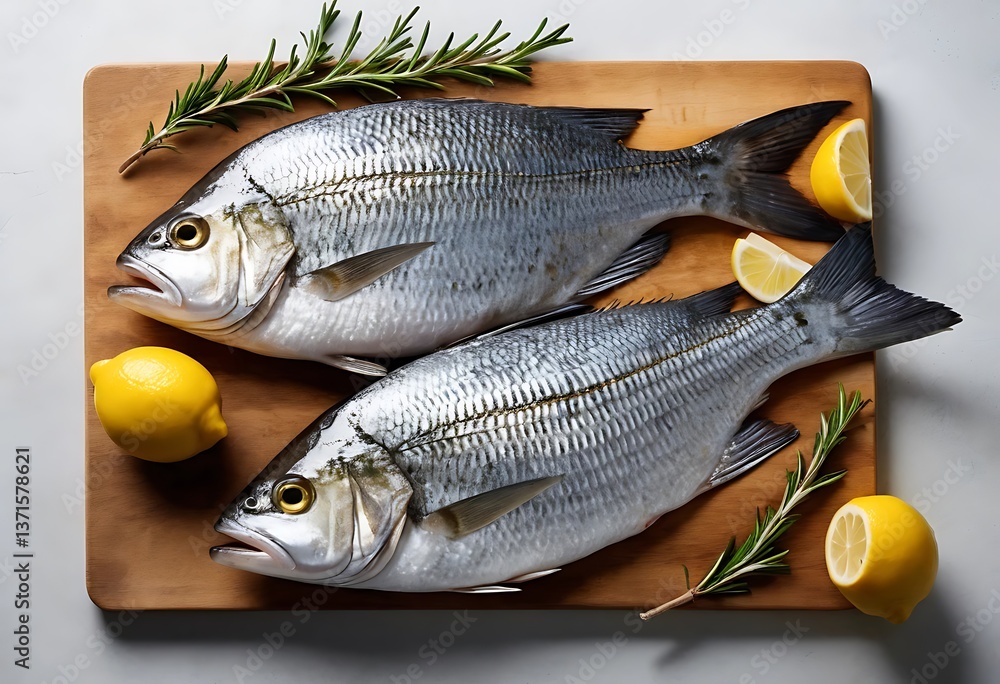 Fresh Fish Ready for Cooking with Herbs and Lemons. Generative Ai Fresh Fish Ready for Cooking with Herbs and Lemons. Generative Ai