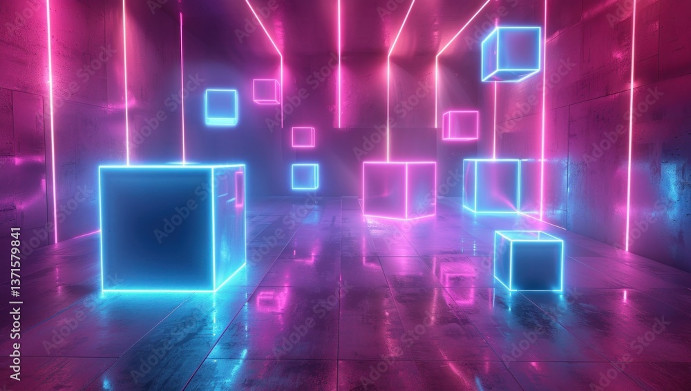 Neon Lights and Cubes in a Dark Room Neon Lights and Cubes in a Dark Room