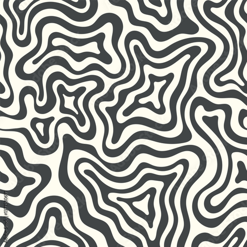 Abstract seamless pattern with wavy lines. Groovy vintage psychedelic vector background. Quirky retro allover print for fabric, clothes, package design