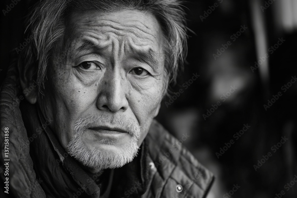 Black and white portrait of elderly man with emotional expression Black and white portrait of elderly man with emotional expression