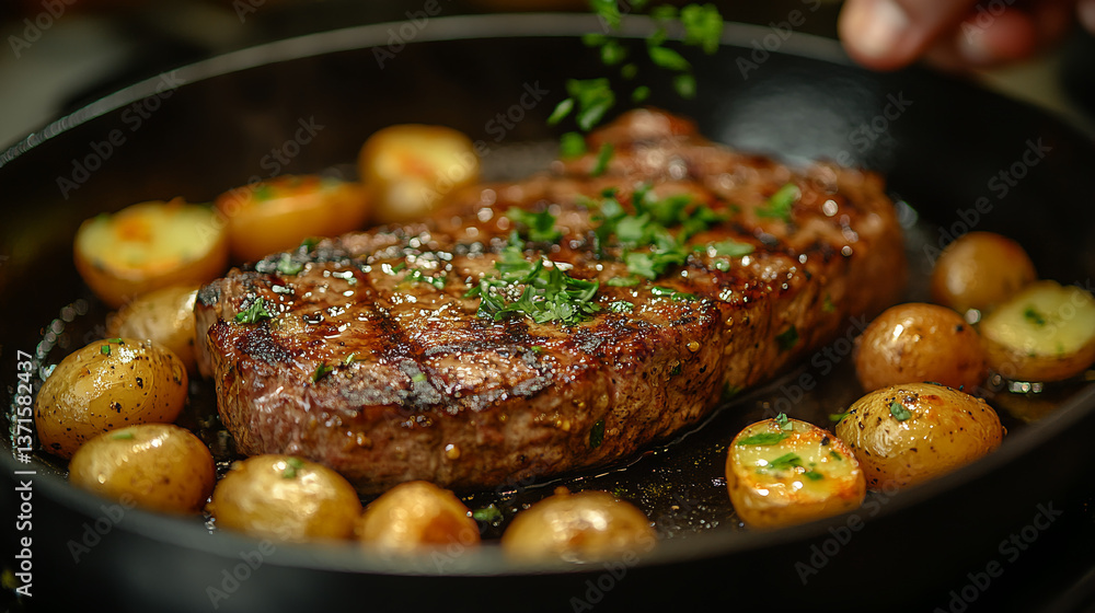 Pan-Seared Steak with Baby Potatoes and Carrots in Herb Butter Pan-Seared Steak with Baby Potatoes and Carrots in Herb Butter