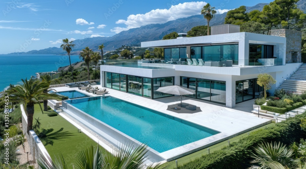 Fototapeta premium Modern Villa with Stunning Ocean Views