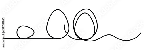 Easter bunny rabbit with Liner egg one continuous line vector. Funny spring holiday symbol, Easter egg hunt concept. Happy Easter liner with easter eggs. Illustration vector. Beautiful Easter eggs. 