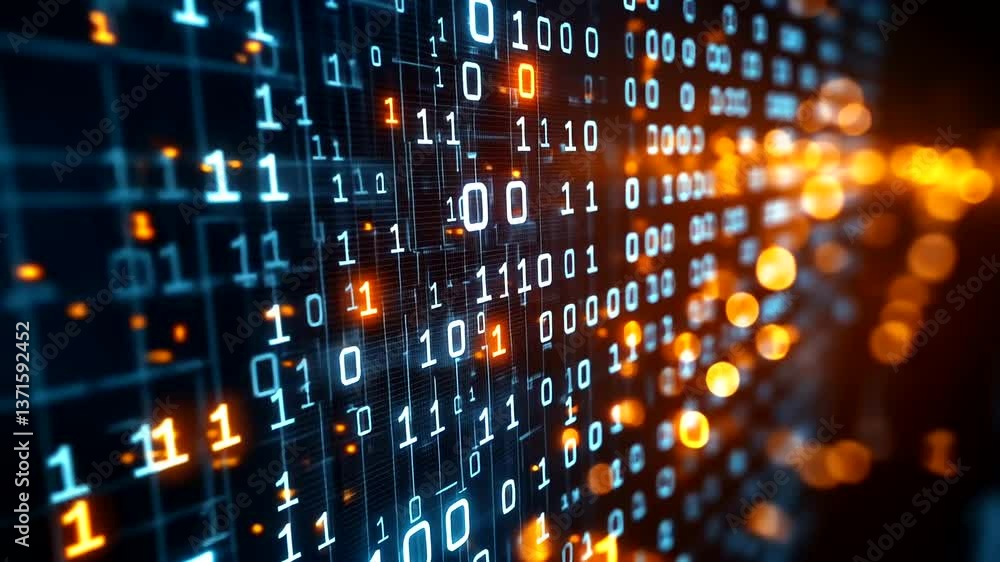 Abstract digital background showcasing binary code and glowing particles, creating a futuristic technology vibe