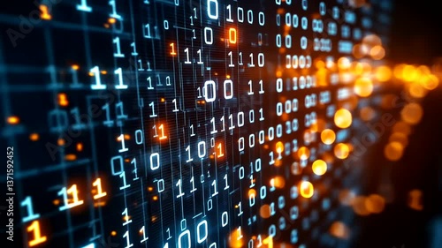 Abstract digital background showcasing binary code and glowing particles, creating a futuristic technology vibe