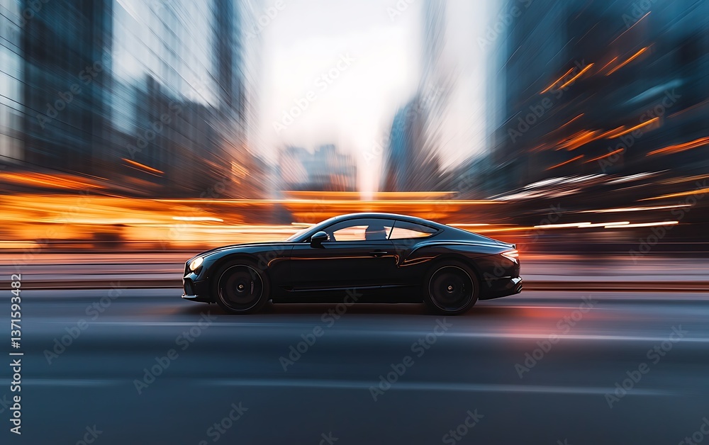 Motion blur shot of luxury car passing modern corporate skyscraper, dynamic urban business lifestyle scene --ar 16:10 Motion blur shot of luxury car passing modern corporate skyscraper, dynamic urban business lifestyle scene --ar 16:10