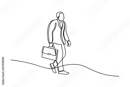 Businessperson Walking With Briefcase Continuous Line Drawing, Career Progression And Success Concept