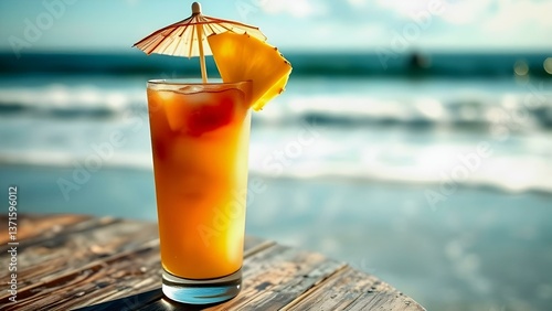 Cool drinks on a table by the sea