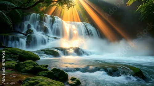 Waterfall in the middle of a summer forest