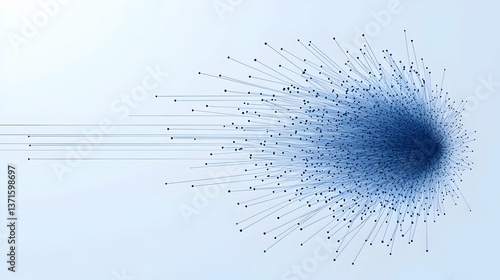 Abstract Illustration Of Blue Particle Cloud Burst Against Light Blue Background