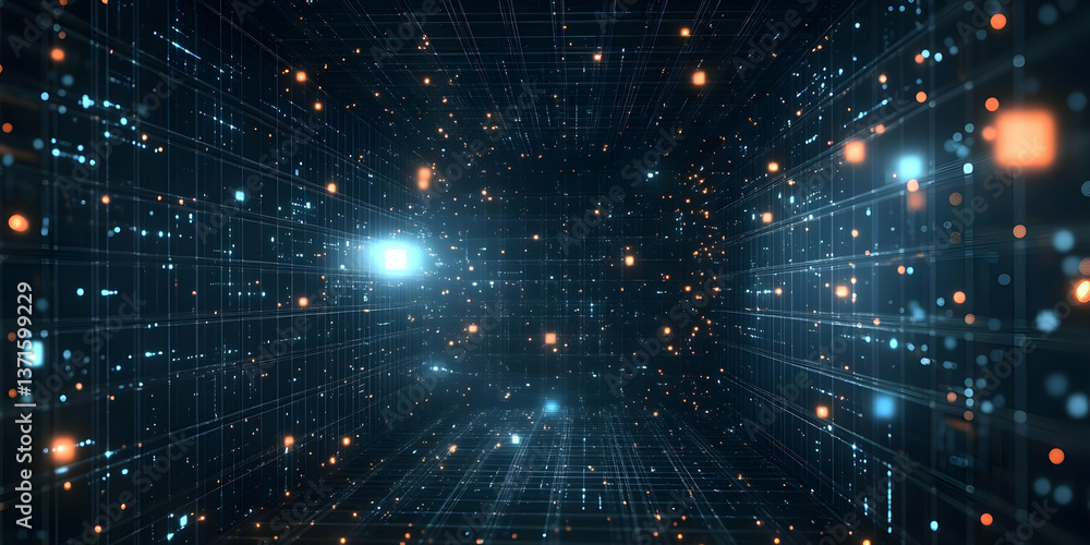 Obraz premium Abstract Digital Space with Network Connections and Data Visualization Photo
