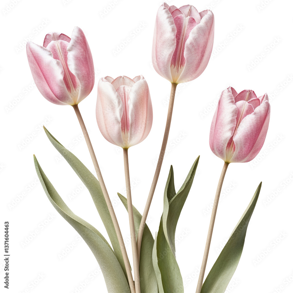 Naklejka premium Watercolor Pink Tulip Flower with Green Leaves – Elegant Botanical Spring Floral Illustration