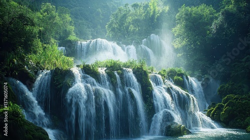 Arrow bamboo waterfall jiuzhaigou scenic.