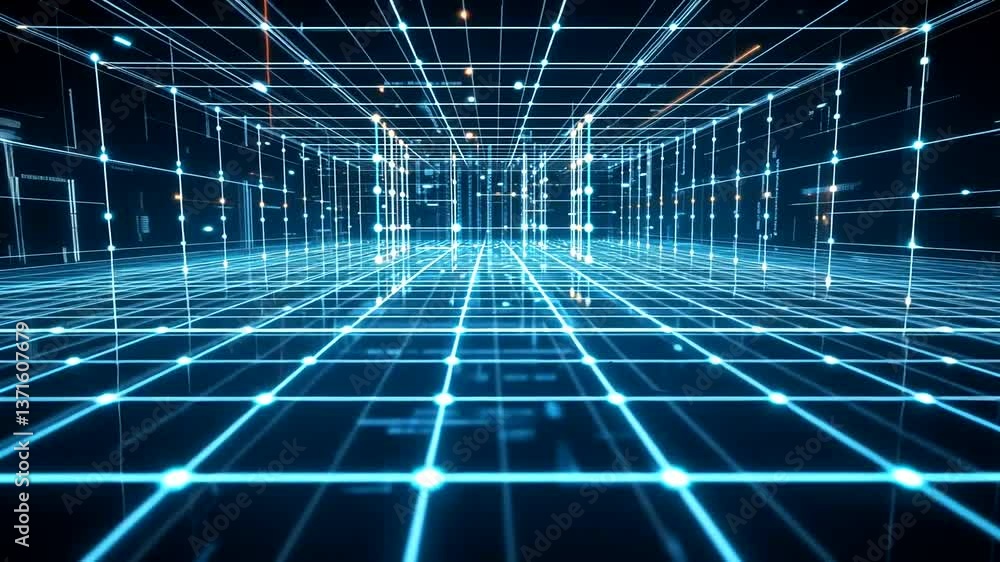 A futuristic digital space with glowing blue grid lines, suggesting a virtual environment for technology exploration A futuristic digital space with glowing blue grid lines, suggesting a virtual environment for technology exploration