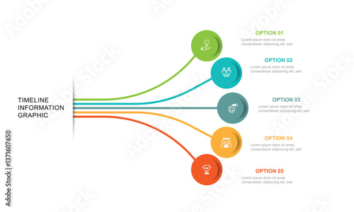 Modern design template infographic. 5 step line connected with circles and icons suitable for business information and web presentation