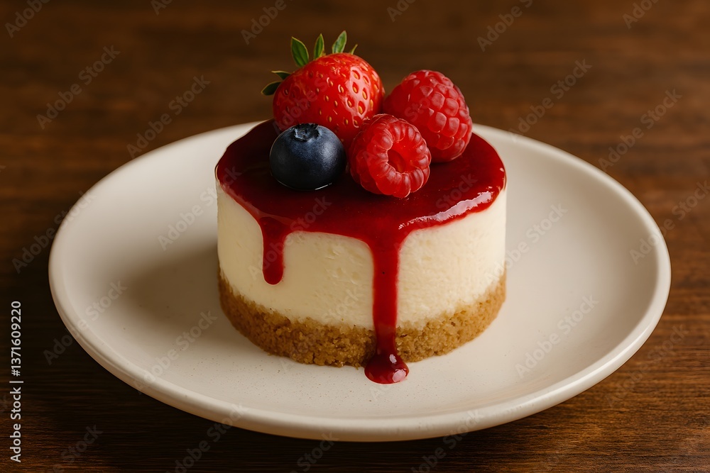 Mini cheesecake with berry sauce and fresh fruit
Mini cheesecake with berry sauce and fresh fruit