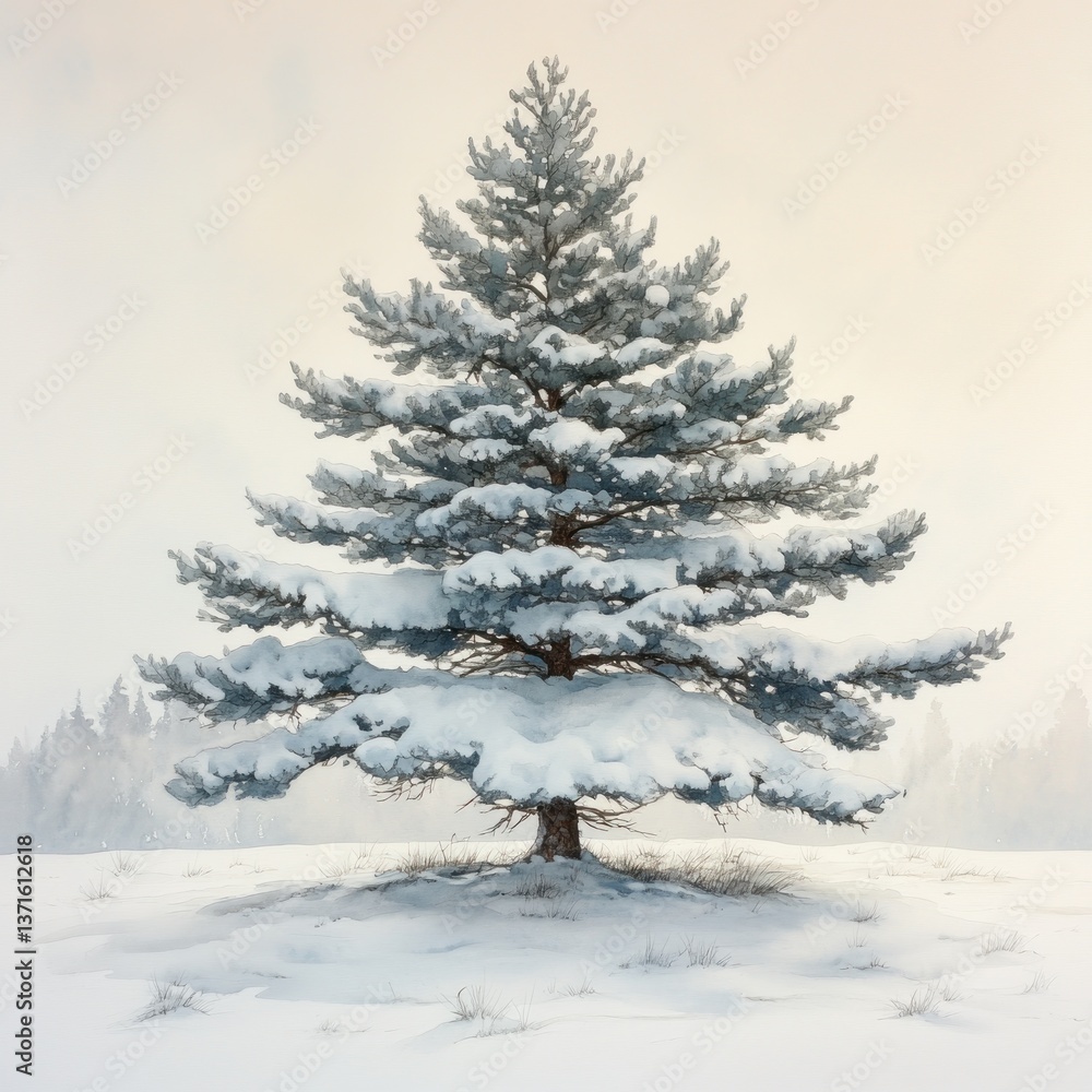 Watercolor Painting of a Snow Covered Pine Tree for Christmas and New Year Designs Watercolor Painting of a Snow Covered Pine Tree for Christmas and New Year Designs