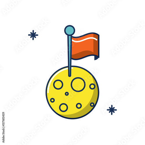 Vector image of a moon icon with a flag on a white background