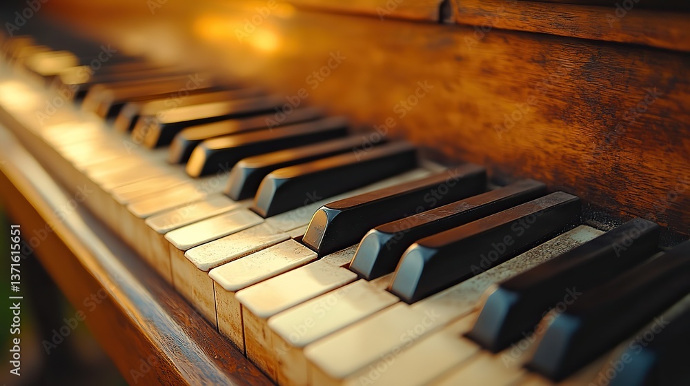 Piano keys are aligned, showing musical potential. Piano keys are aligned, showing musical potential.