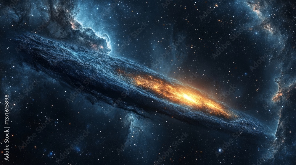 Fototapeta premium mysterious fast-moving interstellar object, glowing within an expanse of deep space, surrounded by nebulae and galaxies