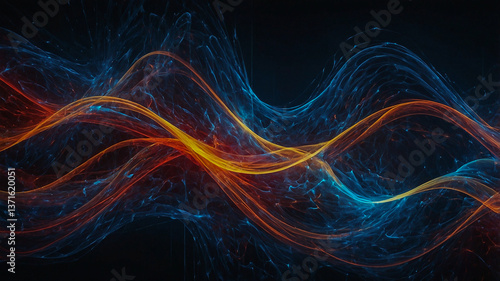 Wallpaper Mural Energy Wave Abstract in Fiery Red and Cool Blue Flow.. Torontodigital.ca