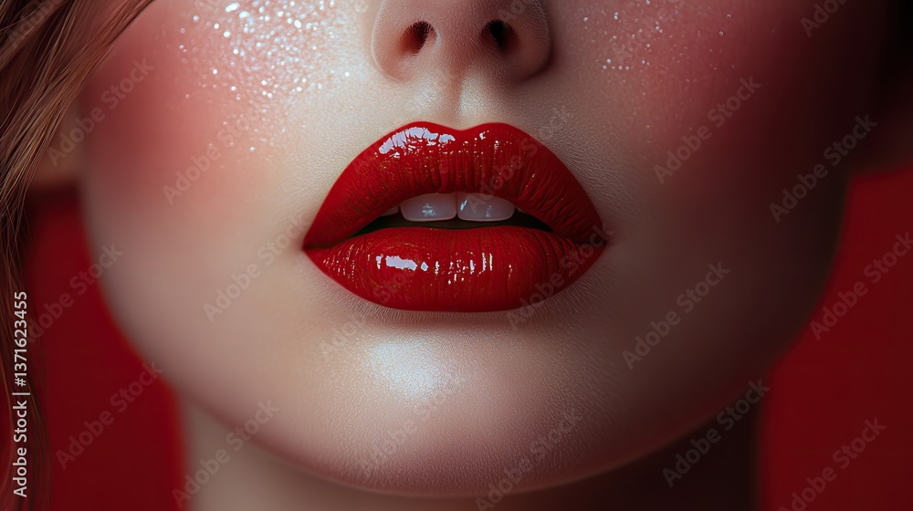 Obraz premium Red lips send a kiss on red, perfect for romantic occasions.