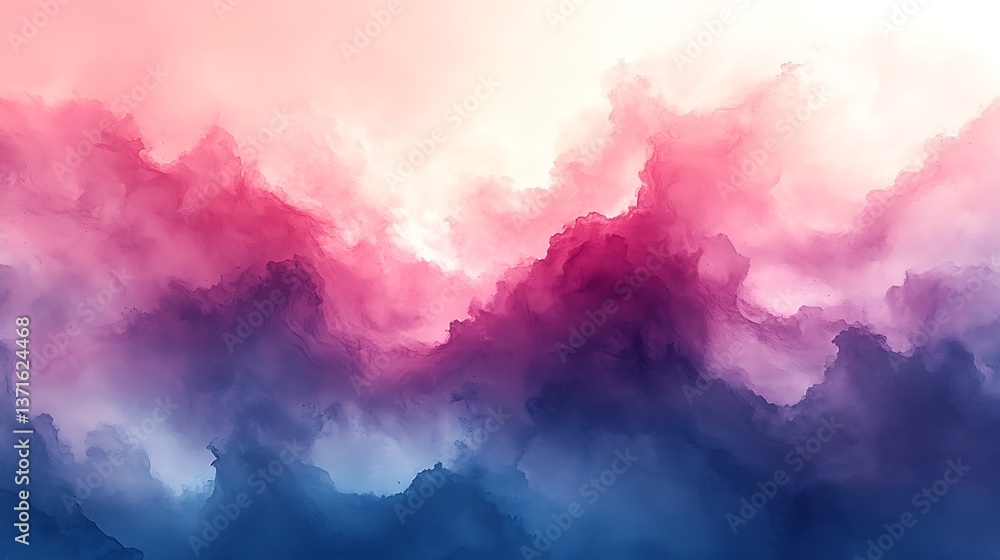 Obraz premium Abstract Watercolor Gradient Painting with Shades of Pink, Purple and Blue Hues, Soft Texture Perfect for Backgrounds.