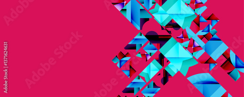 Circles, semi circles, squares and round triangles. Geometric mosaic style pattern abstract background for wallpaper, banner, backdrop, card, book Illustration, landing page