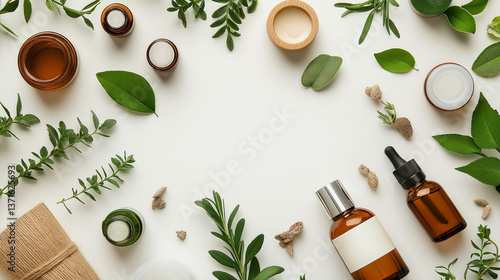 Wallpaper Mural Assortment of Essential Oils and Herbs on a White Surface Torontodigital.ca