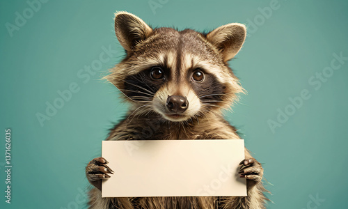 Wallpaper Mural single racoon holding an empty sign looking forward. solid vibrant background (5) Torontodigital.ca