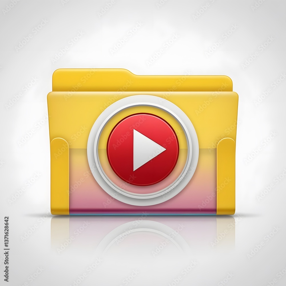 A yellow folder with a red play button A yellow folder with a red play button