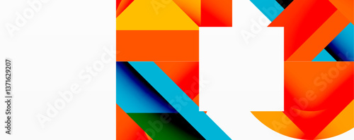 Abstract geometric artwork with interwoven angular and curved shapes, dynamic composition with smooth gradients and bold contrasts