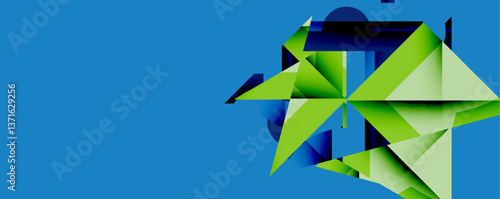 Abstract geometric artwork with interwoven angular and curved shapes, dynamic composition with smooth gradients and bold contrasts