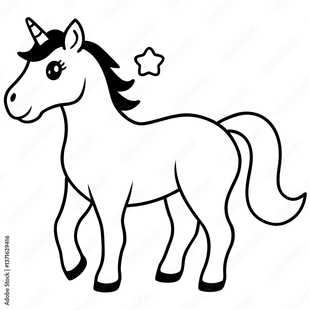 Fototapeta premium Magical fun unicorn line art coloring page spark