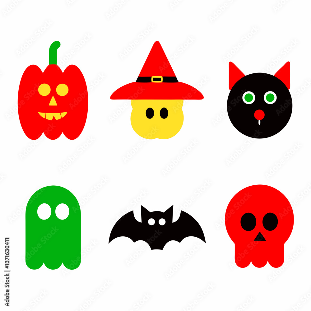 Fototapeta premium Six Icon set of Halloween outline vector illustration