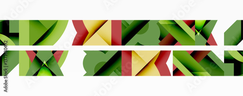 Abstract geometric artwork with interwoven angular and curved shapes, dynamic composition with smooth gradients and bold contrasts