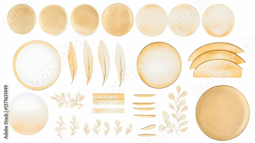 Watercolor Elements Set Illustration in Beige Tones for Background Design