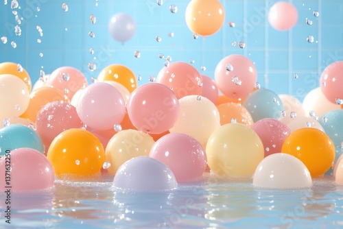 Vibrant assortment of colorful water balloons on a sunny day