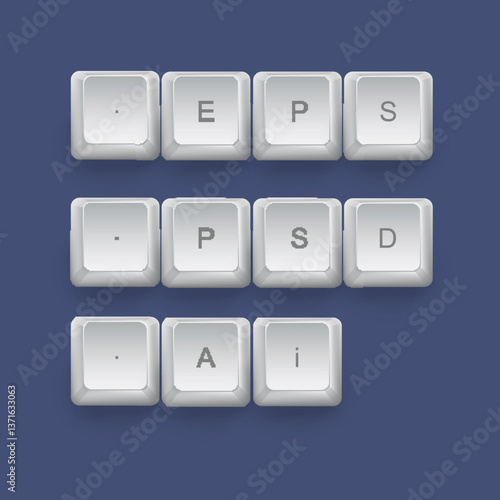 Eps and Psd - Ai on a 3d keyboard button with shadow