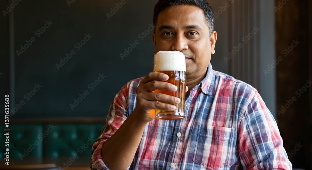 Asian male enjoying beer in pub setting Asian male enjoying beer in pub setting